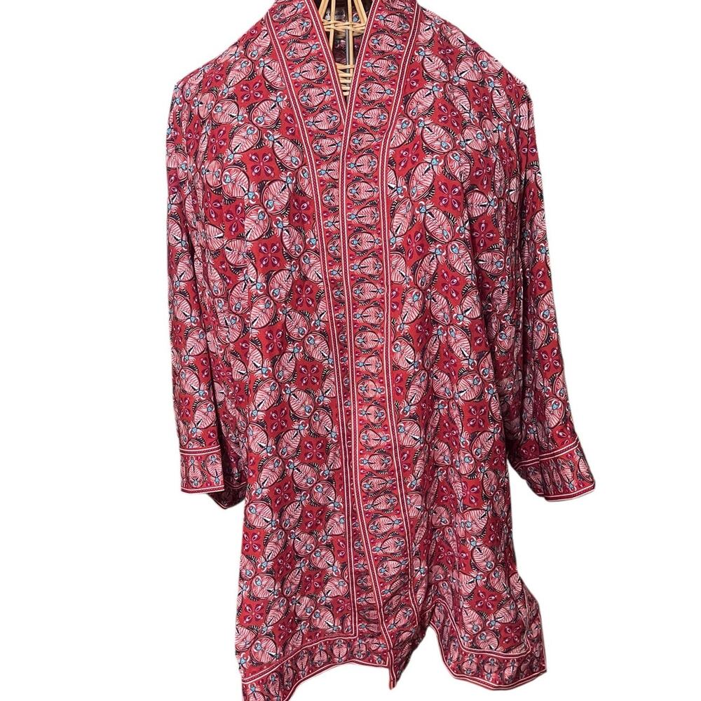 Max Studio Women's Tribal Print Red Kimono Jacket Size Small MSRP $195